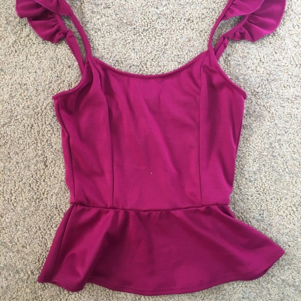 Sparkle and Fade Raspberry Peplum Top - Picture 2 of 6